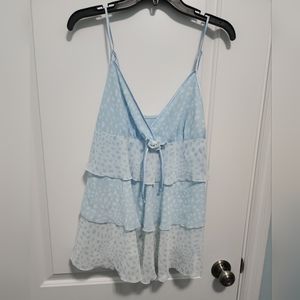 Blue tier ruffle polka dot tank blouse sz M